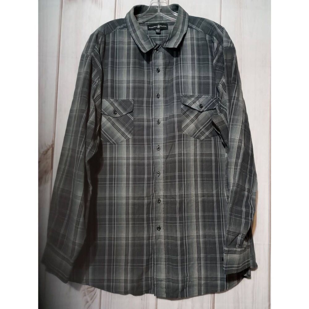 Beverly Hills Polo Club Mens 4XLB Grey Plaid Button Down Long Sleeve Shirt